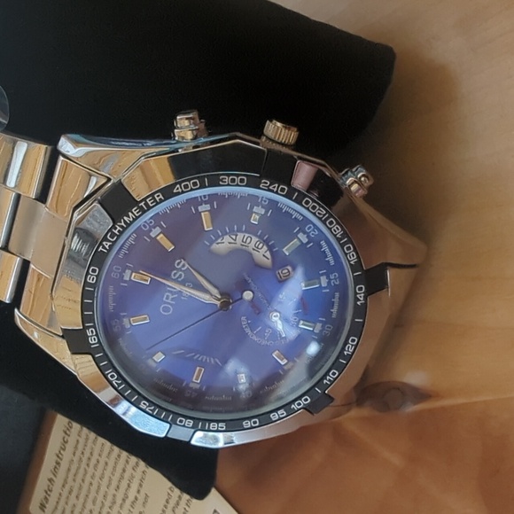 New Men's ORUSS 1853 Stainless Steel Blue Dial Watch with Luminous Hands - Picture 9 of 14